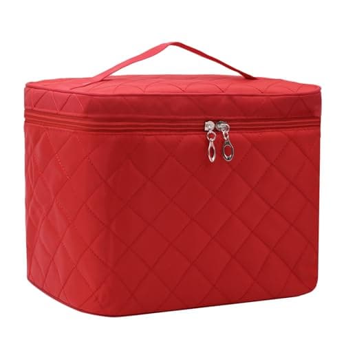 Large Make Up Bag,Portable Cosmetic Bag with Handle Zipper Waterproof Make Up Organizer Bag Travel Toiletry Bag for Women Girls (RED)