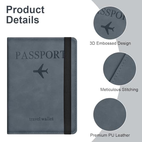 AOOSU Passport Holder Cover, PU Leather Passport Cover with RFID Blocking Travel Wallet, Portable Universal Travel Wallet Case Organiser for Money, Boarding Passes, Credit Cards Ocean Blue — view 4