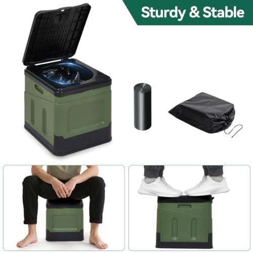 Warmiehomy Portable Camping Toilets for Adults, with Toilet Bags, Green — view 2