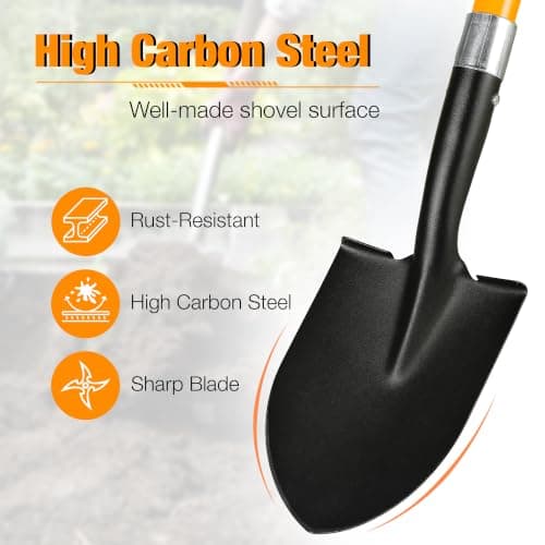 28-Inch Mini Garden Shovel, Fiberglass Handle with D-Grip & Alloy Steel Head for Car Emergency Kit, Beach, Planting & Light Duty Digging — view 2
