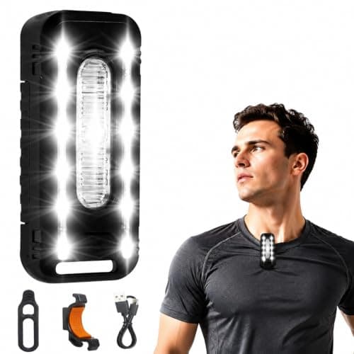 NGUIT Clip on Running Light Rechargeable LED Safety Light for Runners USB C Hands Free Torch with 5 Modes Running Flashlight for Summer Night Walking Cycling Camping Hiking Dog Walking Emergency