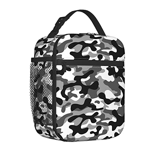 JIMOWANG Black Camo Lunch Bags Reusable Tote Lunch Box for Office Work School Picnic Camping Thermal Insulated Meal Bag