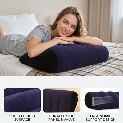 Inflatable Wedge Pillow, Wedge Pillow for Comfort and Support, Lumbar Leg Support Pillow for Sleeping, Knee Support for Women Men, Adjustable Pillows Use in Bed, Travel, Camping, Flight(Purple) — view 3