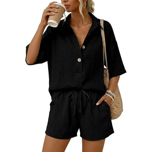 Linen Shorts Women Petite xxl xs White Red Two Piece Sets for Women Summer Cotton Linen Co Ord Sets Breathable Travel Vacation Outfits Short Sleeve Smart Button Down T Shirt Lightweight Fashion Outfit