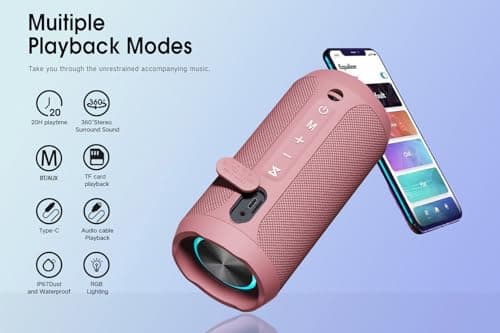 EDUPLINK Bluetooth Speaker, Portable Wireless Speakers, Waterproof IPX7 Speaker, TWS Pairing Stereo, Long Playtime for Home, Travel, Pink — view 4