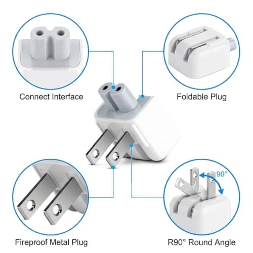 BEYEE Travel Charger Converter US Duck head Plug, Spare Connector for iPod, iPhone,iPad Tablets, Macbook AC Power Adapter (2xUS Plug) White — view 5