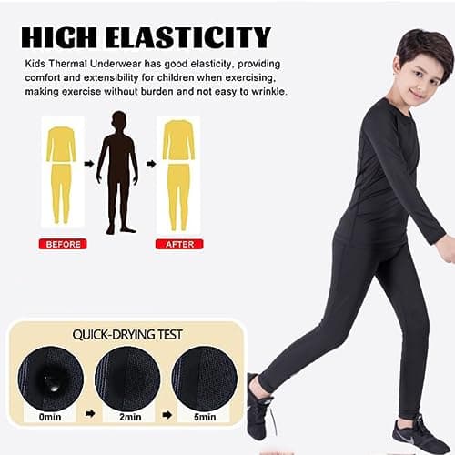 Startseite Kids Base Layer - Athletic Kids Thermal Long Sleeve Top and Leggings Compression Set for Sport Football Basketball Ski Black — view 4