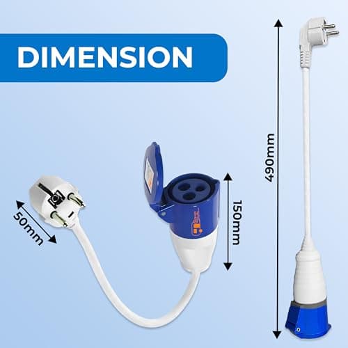 Double Dragon EU 230V Caravan Mains Hook-Up Converter – 16A Schuko 2-Pin Plug to 16A CEE 3-Pin Socket Adapter | IP44 Splashproof | 42cm Hi-Vis Fly Lead | for Campervan, Motorhome, RV, Boat Hook-Ups — view 2