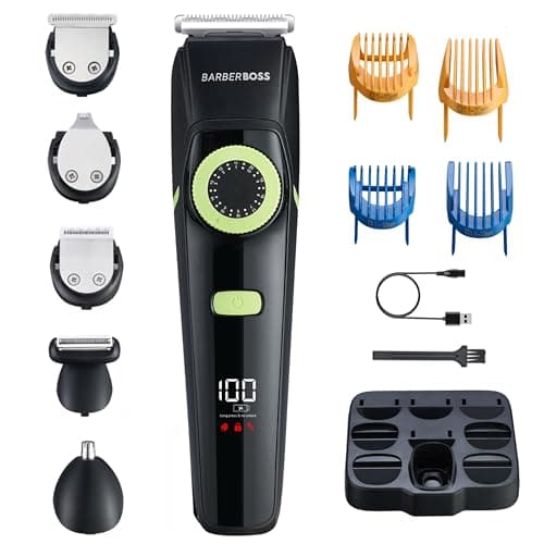 BarberBoss Men's Grooming Kit – Beard Trimmer Men, Hair Clippers Men, Nose Trimmer, Detail Trimmer, Waterproof, Rechargeable Grooming Set