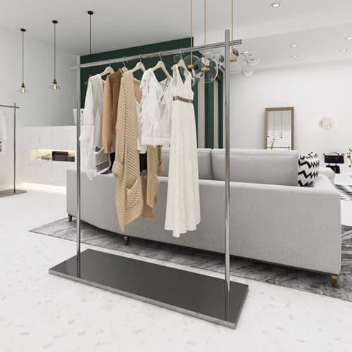 Garment rack Silver Stainless Steel Clothing Rack With Top Rod And Shelves Heavy Duty Clothes Rail For Hanging Clothes Freestanding Coat Rack For Bedroom Portable Clothes Organizer(Size:120X40X150CM) — view 3