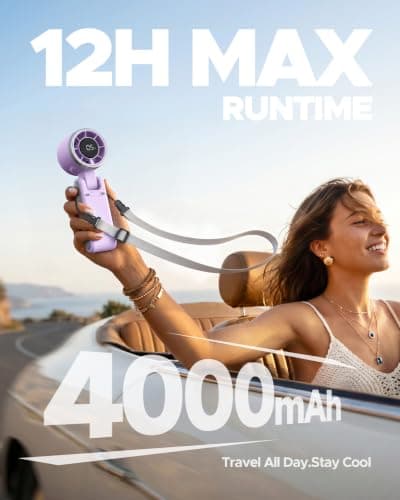 EasyAcc Portable Handheld Turbo Fan, Powerful High Speed Cooling Fan, 5 Speeds 4000mAh USB-C Rechargeable Mini Desk Fan for Travel, Outdoor, Summer & Hot Flashes Purple — view 6