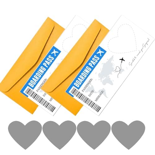 CAMOSE 2pc Romantic Travel Surprise Ticket Scratch Off Envelopes Set - Personalised Flight Ticket & Boarding Pass for Adventure Trip Reveal, Holiday Scratch Card Gift with Ticket Design