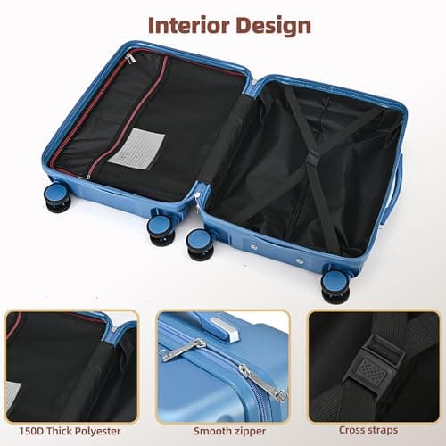 CMY Luggage Suitcase Hard Shell | Cabin Luggage | Lightweight Suitcases | Aluminum Telescopic Handle | 3 Digit Combination Lock | 4 Dual Spinner Wheels | Trolley Travel (Sky Blue, Cabin 20" X 2) — view 6