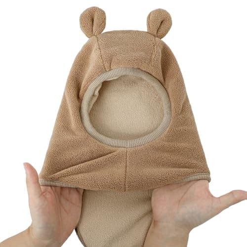 MASOCIO Toddler Hat Winter Warm Balaclava Infant Baby Boys Girls Knitted Thermal Snood Scarf 12 18 Months 2 3 4 Years Kids Children Bobble Beanie Age 1-5 Years Brown — view 5