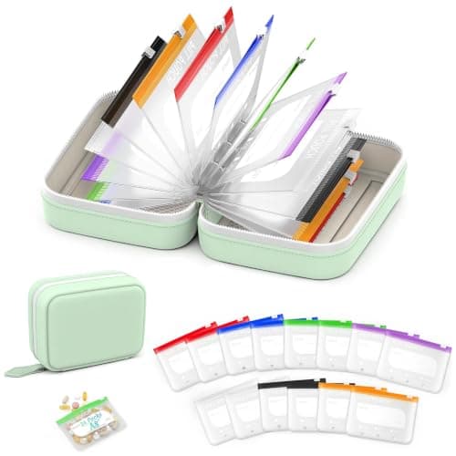 ADASTONE Waterproof Pill Organiser Silicone Medicine Bag with 14 EVA Pill Pouches Transparent Colorful Zipper Design Portable Medication Storage Case for Travel Fish Oils and Everyday Health Care