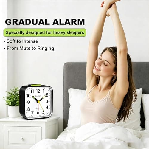 Zonopy Silent Analog Alarm Clock with Night Light, Battery Operated, Loud Alarm, Snooze, Bright Screen, Portable Design, Travel Clock, Back to School Gfits — view 2
