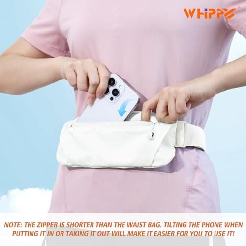 WHIPPY Running Belt for Phone Bag Running Gifts for Women Fanny Pack for Men Elastic Runners Money Belt Phone Holder Hiking Waist Pack, White — view 6