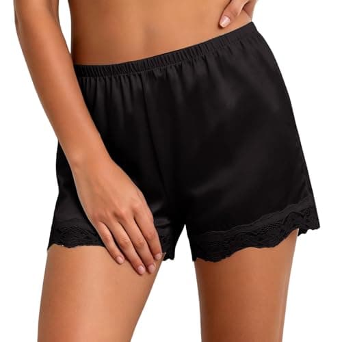 2026 Women's lace Trim and Satin Polyester Fabric Sleep Shorts, for Sleepwear, Home Evenings Travel Nights, Easy to Match with tees, Tanks, Sandals or Trainers Colour Black Size L (4)