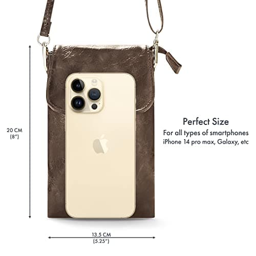 Woodland Leather Phone Bag, Crossbody Bags For Women Vegan Leather Cell Phone Purse Wallet Small Shoulder Bag - Fit All Phones phone bags for women crossbody with Anti theft zipper pocket, Brown — view 4