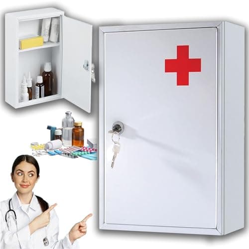 Buystarget Medicine Cabinet First Aid Storage Box Emergency Medical Locker Wall Mount Lockable Metal Case Box Home Office School Lab Kit Child Proof Safety Lock 2 Keys Fixings Included — view 4