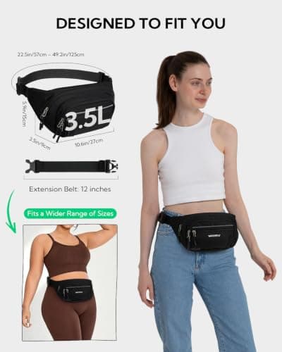 WATERFLY Bum Bag Belt Bag Men Women Large Waist Bag, black, 27 x 9 x 15 cm, Large fanny pack — view 5