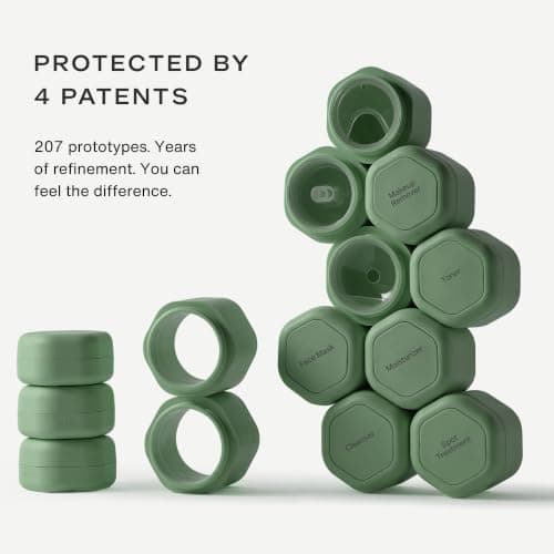 Cadence Travel Containers - Core Skincare Set - Magnetic Containers with Lids,2 Small (0.56oz) & 3 Medium (1.32oz) - Cleanser, Moisturizer, Serum, Makeup Remover & Sun Icon Labels - Eucalyptus — view 2