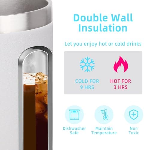 Volhoply 14oz Insulated Stainless Steel Coffee Mug with Lid Bulk 2 Pack,Double Wall Vacuum Travel Coffee Cup with Handle,Reusable Metal Tumbler Cup,Camping Mugs Keep Hot,Christmas Gifts(Assorted,2) — view 3