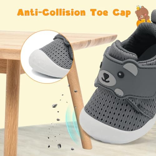JOINFREE Baby Walking Wide Shoes Infant Boys Girls Breathable Barefoot Shoes Crib Tennis Shoes Lightweight Non-Slip Sneakers First Walkers All Grey 12-18Months — view 6