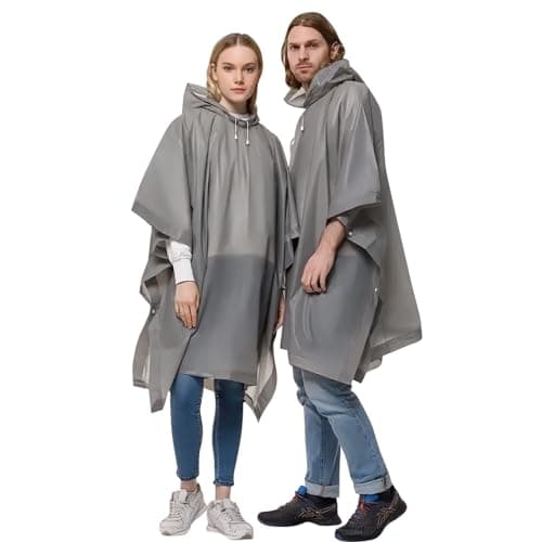 OSDUE 2 Pack Portable Raincoat, Rain Poncho Waterproof with Hoods and Sleeves, Reusable Rain Resistant Poncho for Camping, Emergency Situations, Travel (Gray)