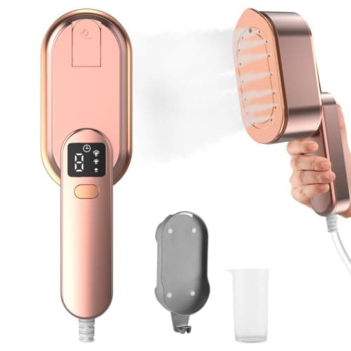 Steam Iron Travel Steamer with LCD Screen, 10S Fast Heat-up 2000W Steamer Clothing with 180° Rotatable Handle, Portable Handheld Clothes Steamer, 3 Steam Levels for Travel, Home, Office (Rose Gold)