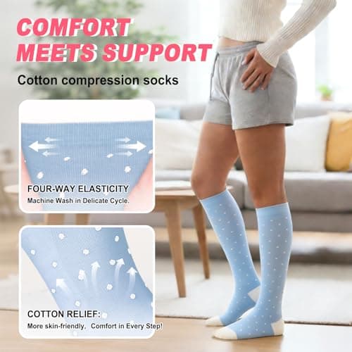 ACTINPUT Compression Socks for Women Men,Cotton Flight Knee High Sock Best Support for Travel, Maternity, Sports Stockings — view 4