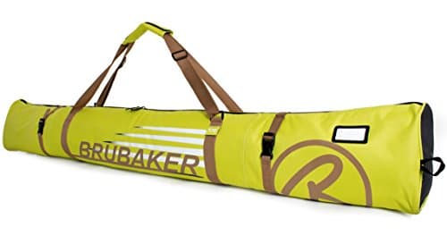 BRUBAKER Padded Ski Bag Skibag 'Carver Champion' for one Pair of Ski and Poles 190 cm Lime/Brown