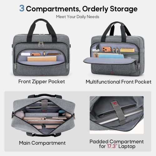 RAINSMORE 17.3 inch Laptop Bag for Men,Expandable Briefcase for Work — view 3