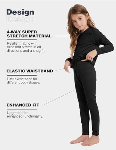 Unisex Kids 100% Merino Wool Base Layer Set Lightweight Black 9-10 — view 3