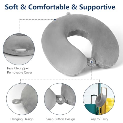 URAQT Travel Pillow, Memory Foam U Shaped Neck Pillow, Grey — view 4