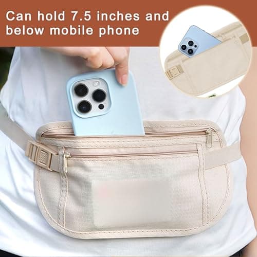 Travel Money Belt, Anti-Theft Fanny Pack, Hidden Bum Bag Under Clothes, Waist Pack with RFID Blocking for Money, Passport, Card, Mobile Phone, Keys (Black) — view 3