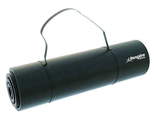 Respire Fitness Yoga Mat for Men and Women, 185 x 57 cm, Thick Cushion with Smooth and Ribbed Surfaces, Non-Slip Sweat Resistant Material for Pilates, Stretching, Fitness, and Meditation (Black) — view 6