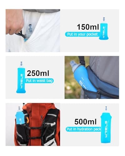 WRELS Folding Soft Flask Portable Collapsible Running Lightweight Water Bottle for Outdoor Sports,Travel with Mouthpeice Cover(250ml-2 Packs) — view 3