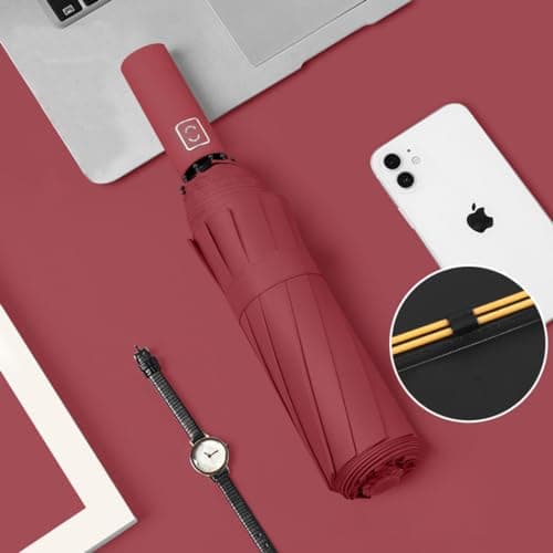Maibar Umbrella Windproof Strong 24 Ribs Compact Umbrellas Sun UV Protection spf 50 Folding Travel Large Auto Open Close Umbrellas Umbrella (Red) — view 2