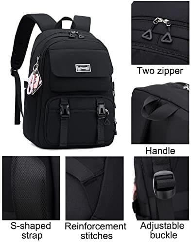 SellerFun Teen Girls Casual Backpack High Middle School Daypack Women Daily Travel Laptop Bag(B Black,29 Liters) — view 4
