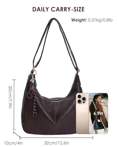 Micmores Handbag Stylish Shoulder Bag for Women, Ultra Soft Foldable Vintage Vegan Leather Tote Bag for Work Travel Daily, Hobo Slouchy Purse with Adjustable Strap — view 6