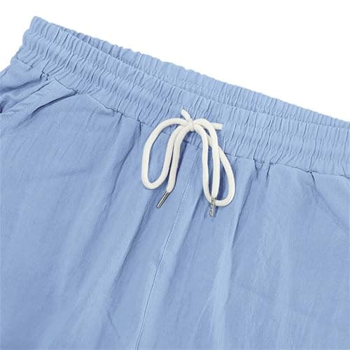 Men's Lightweight Linen Cargo Shorts with Multi-Pockets for Outdoor Hiking, Casual Loose Fit, Breathable Summer Shorts for Travel (Light Blue, S) — view 3