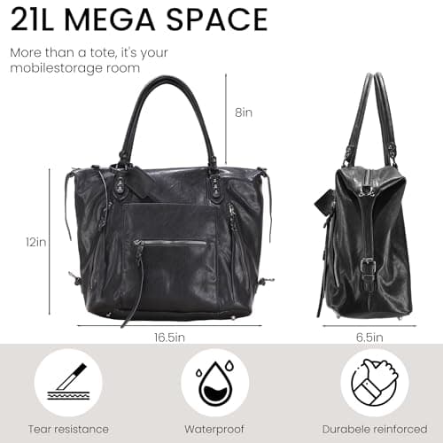 1901 SOCIETY Womens Large Hobo Handbags with Adjustable Strap, Black — view 3