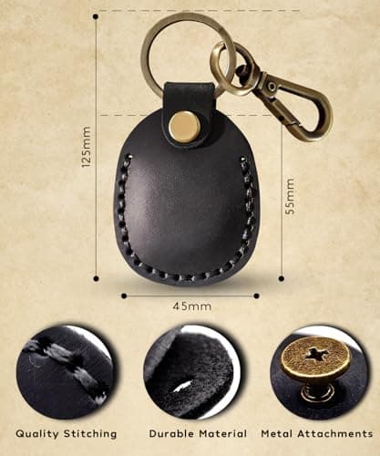 Genuine Leather AirTag Keyring Holder Compatible with Apple AirTag Keychain, Anti Lost Secure Key Ring Case for Keys Pet Collar Luggage, Handmade Protective Air Tag Key Chain Cover, 2 Pack Black/Brown — view 2