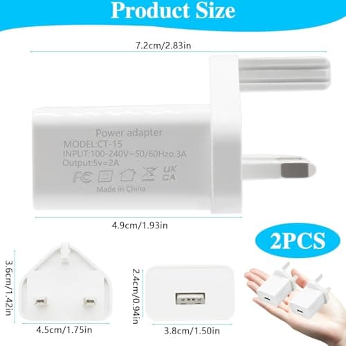 2 Pack USB Plug Adapter UK 5V 2A 10W Wall Charger Single Port — view 6
