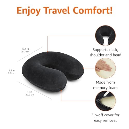 Amazon Basics Semicircular Memory Foam Travel Neck Pillow with Removable Cover and Elastic Carrying Strap, Black — view 3