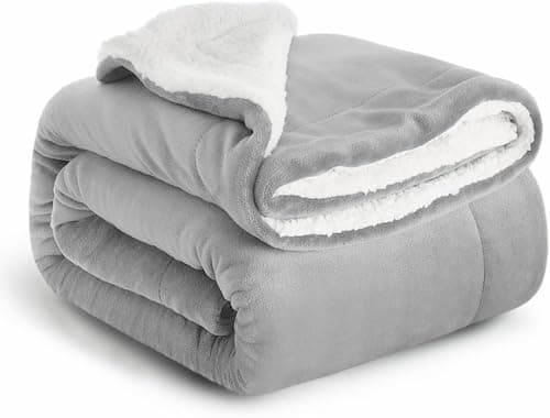 Casabella Sherpa Fleece Blanket - Blankets and Throws for Sofa Bed - Thick Warm Throw Blanket for Double Bed - Soft Fluffy Bedding, Travel Accessories - Double, Silver, 150x200cm