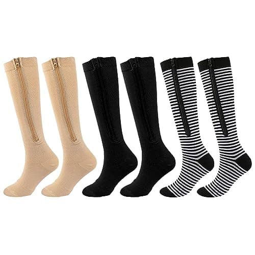 Asudaro Zip Compression Stockings, Cold Protection Thermal Socks Women'S Thermal Socks Winter Socks Hiking Socks Unisex Thermal Socks For Athletics, Running, Flight, Travel, 3 Pairs — view 4