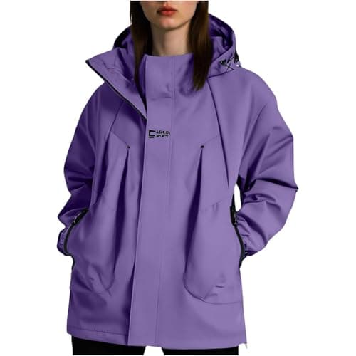 Anbiryeik Womens Lightweight Waterproof Jackets with Hood Pockets Breathable Windproof Raincoat Softshell Packable Windbreaker Zip Up Outerwear Outdoor Travel Fall Hiking Cycling Walking Purple XXL