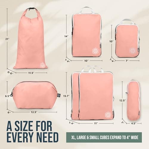 Large Packing Cubes for Travel-Extra Large Compression Packing Cube Luggage Organizers 7 Piece Set-Ultralight, Expandable/Compression Bags for Clothes by TRIPPED Travel Gear (Dusty Rose), XL — view 4